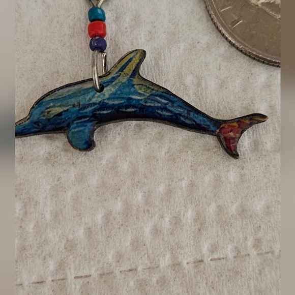 2 Pairs of Earrings Dolphins and Faux Leather Beach Strip Drops - Picture 4 of 5